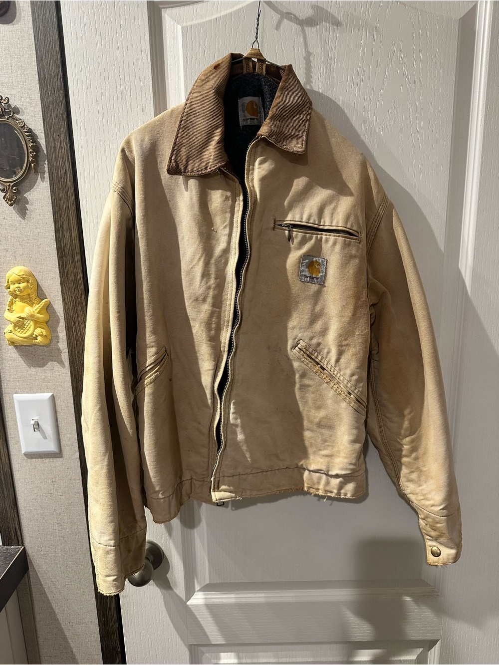 Carhartt Beige Jacket with Brown Corduroy Collar